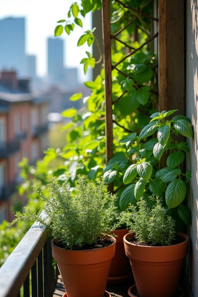 climbing herbs on trellises