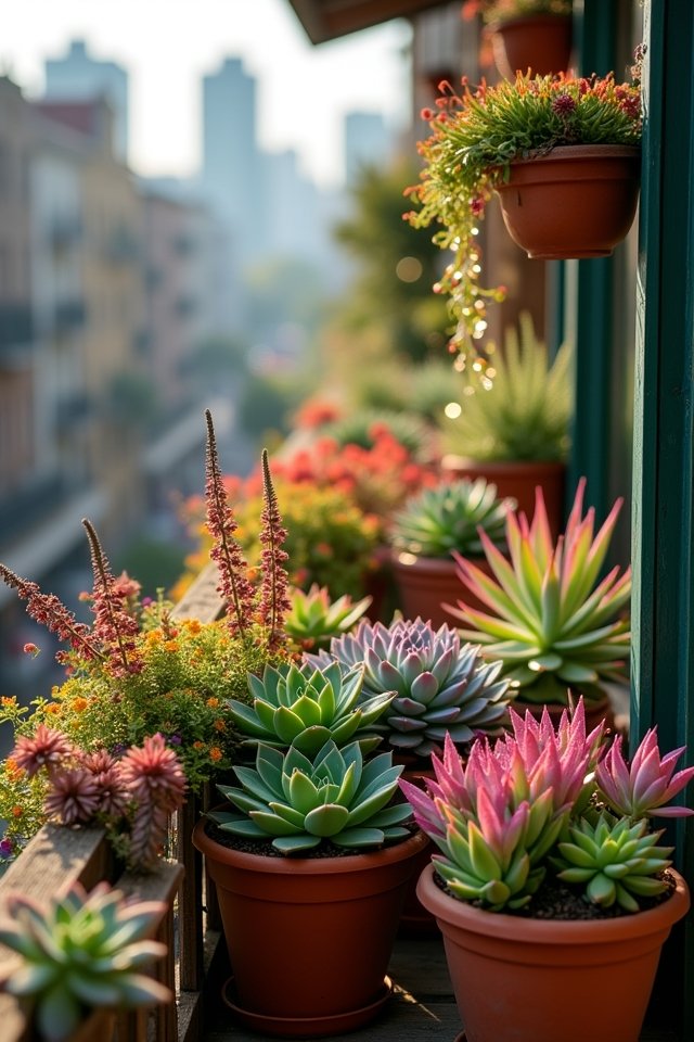 colorful succulent balcony arrangements