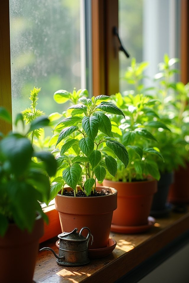 fresh herbs on windowsills