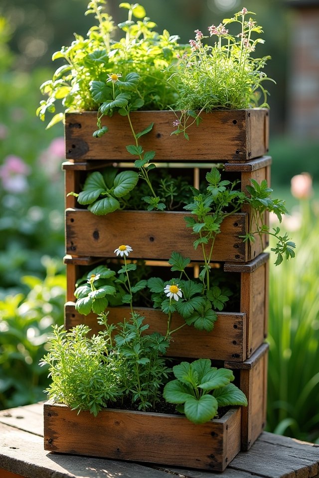 stacked wooden crate planter