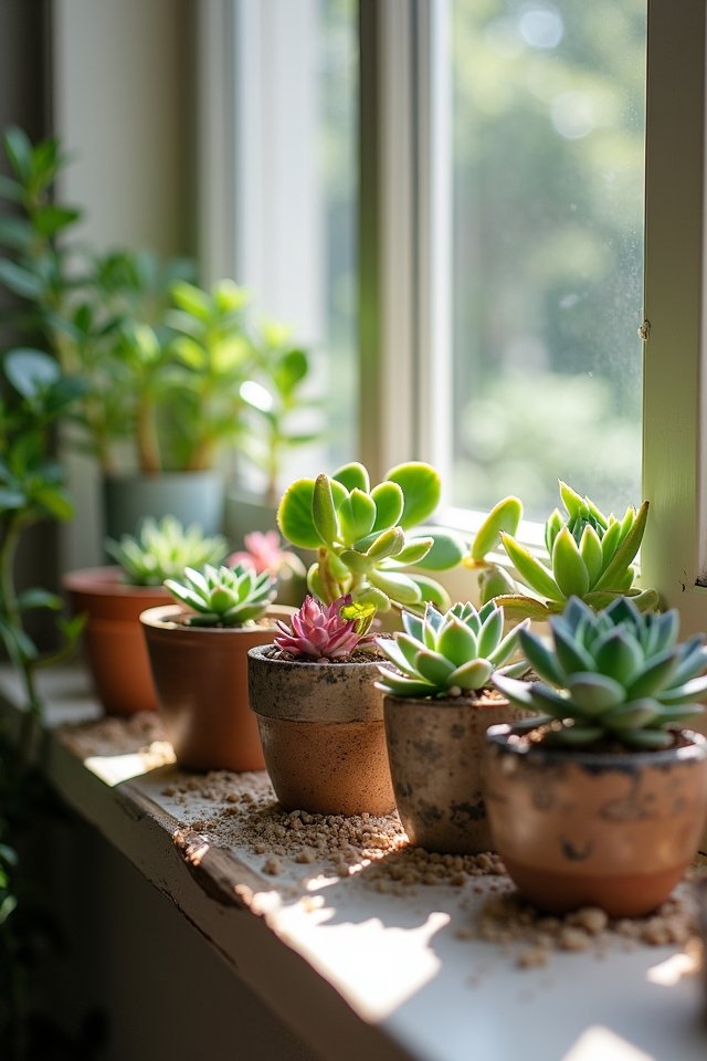 succulent display on windowsill