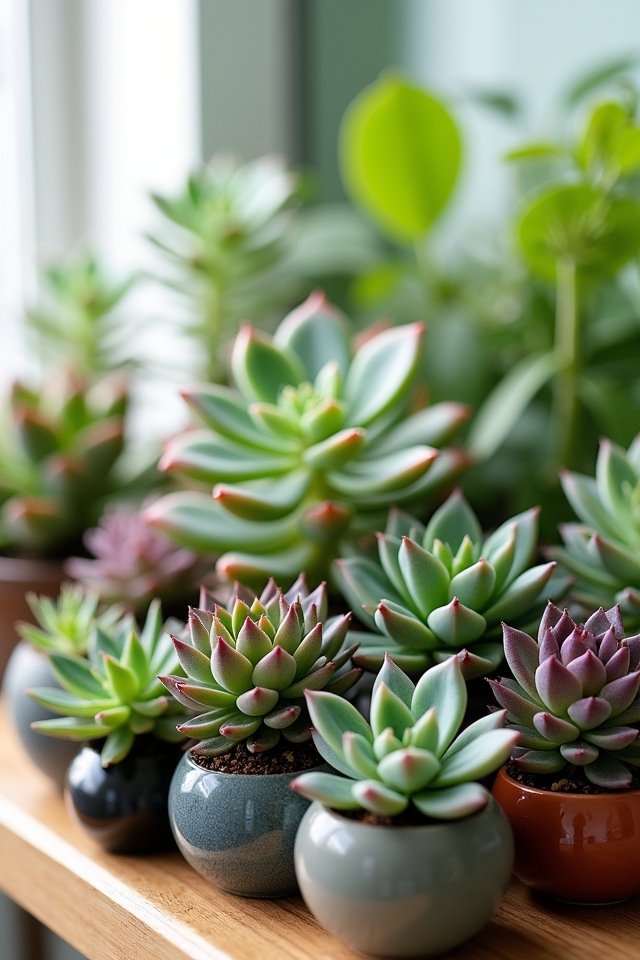 succulents in decorative vases