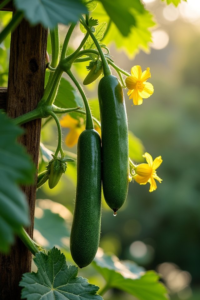 vertical cucumber garden display