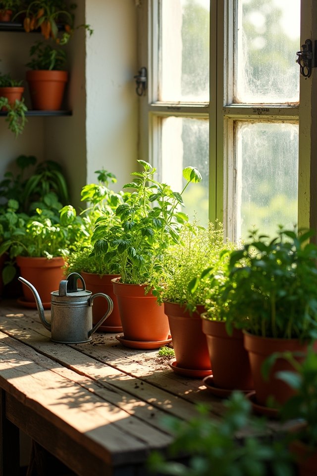 vibrant herbs in containers