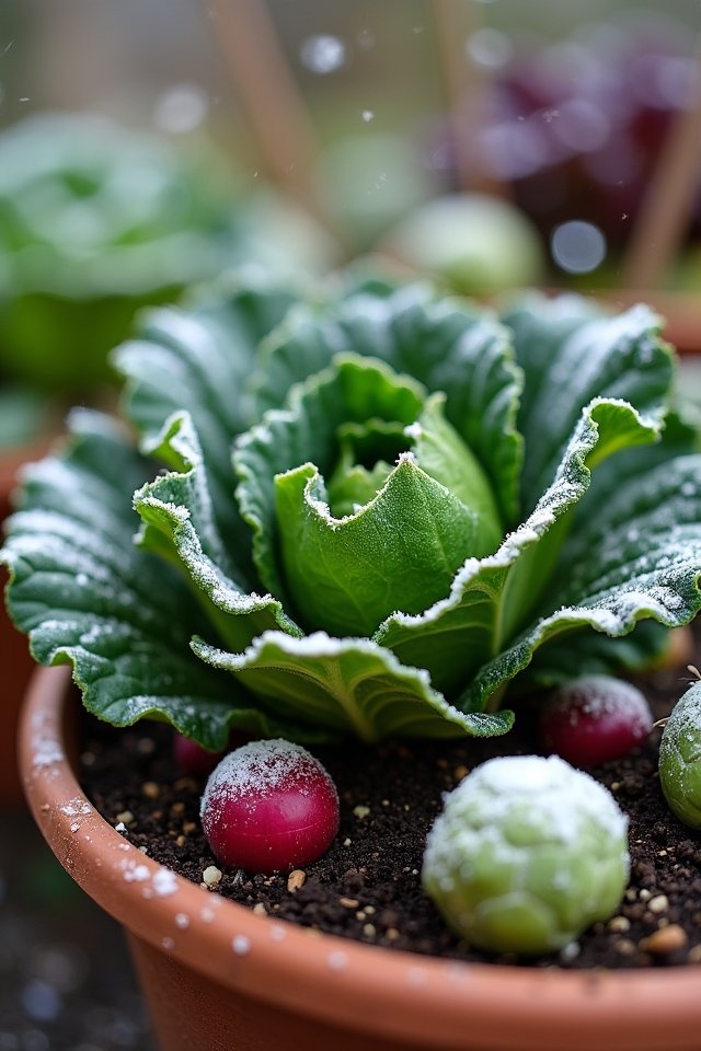 winter vegetables in containers
