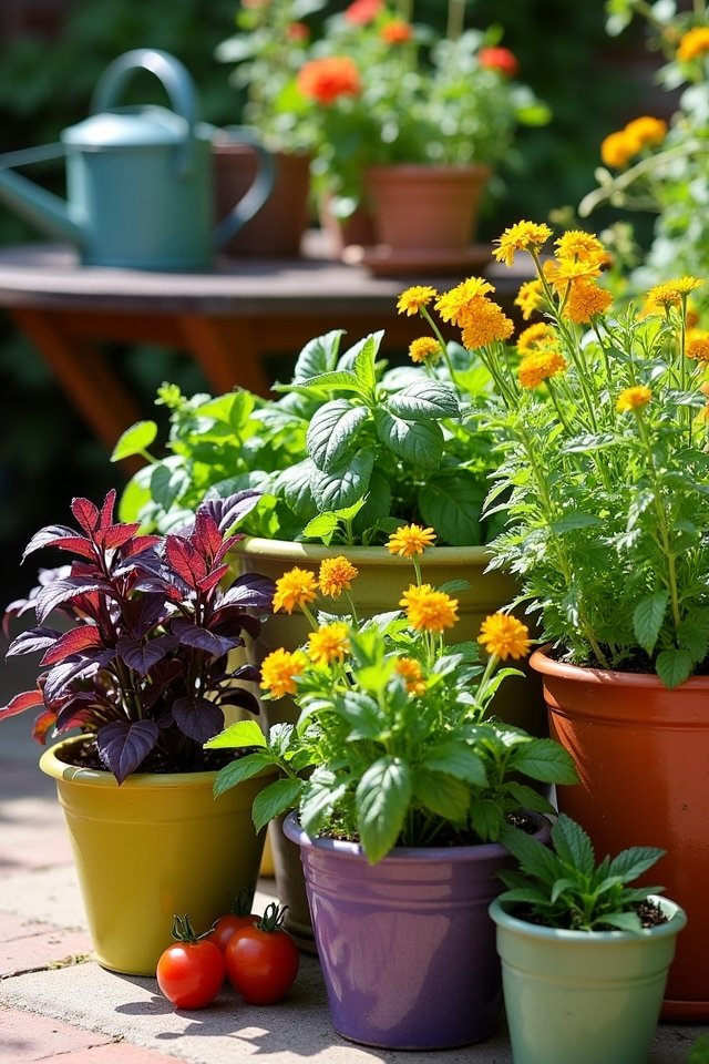 colorful edible patio garden