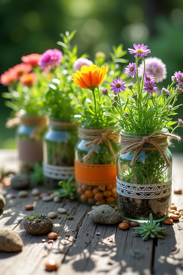 colorful recycled glass planters