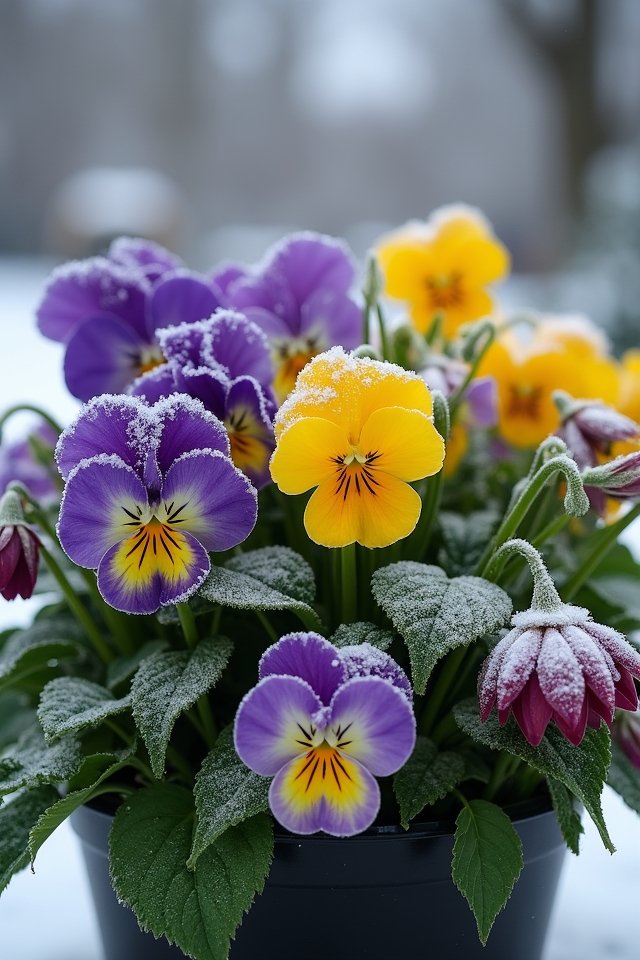 colorful winter container garden