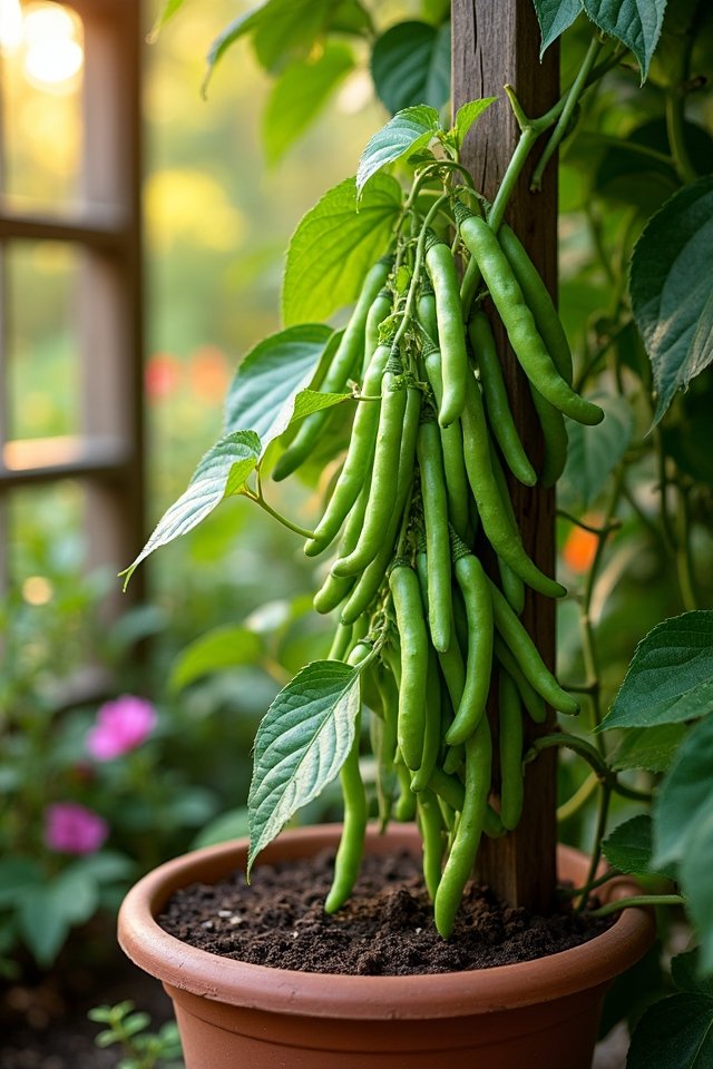 container grown green beans flourish