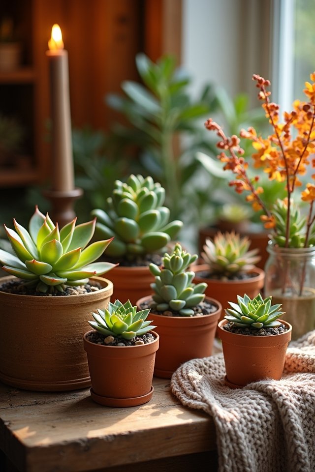 cozy fall succulent display