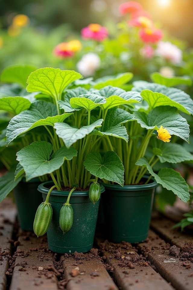 crisp cucumbers in containers