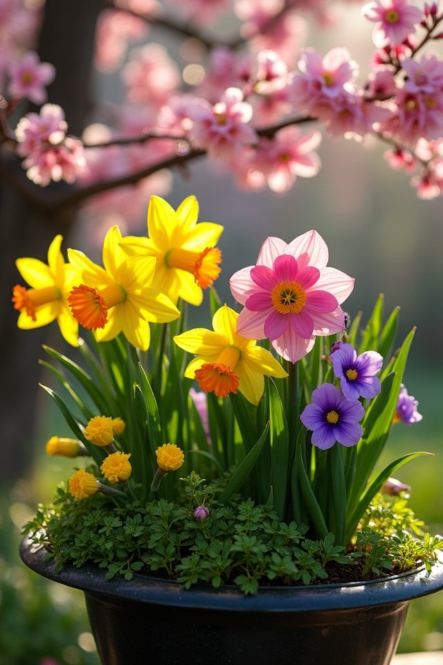 early blooming container garden
