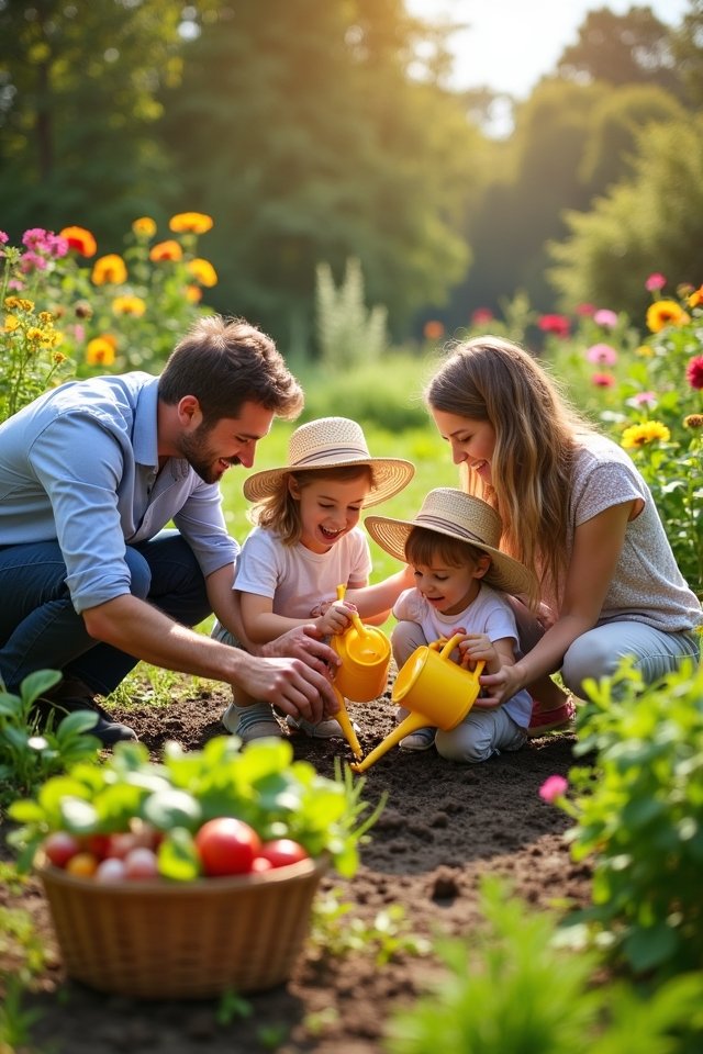 family gardening fun together