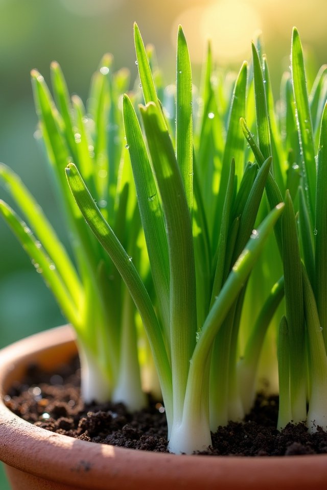 fresh green onions growing