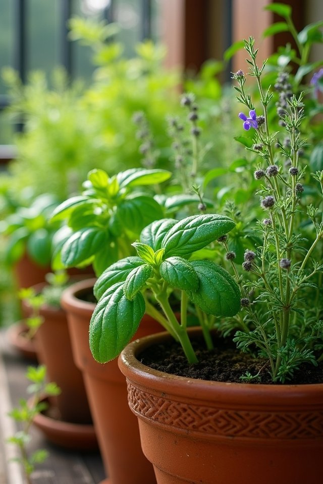 fresh herbs in containers