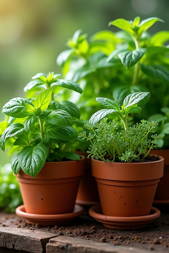 fresh herbs in containers