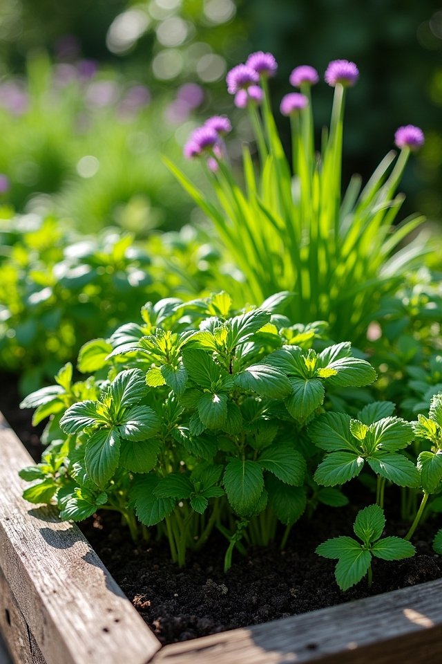 fresh herbs in raised beds
