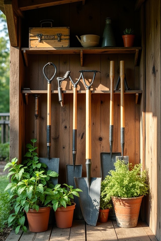 organized gardening tool storage