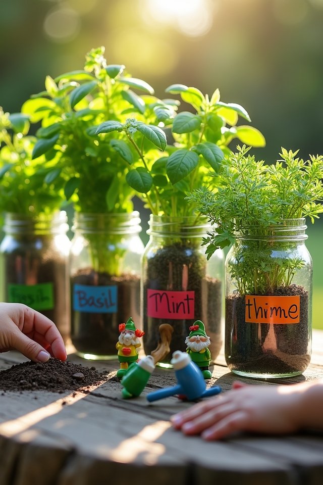 recycled jar herb garden
