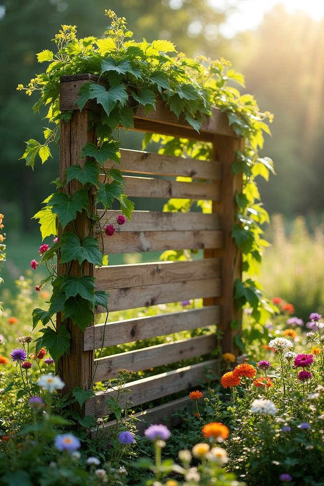 repurposed pallet garden trellis