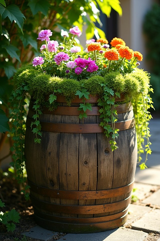 rustic wine barrel planters