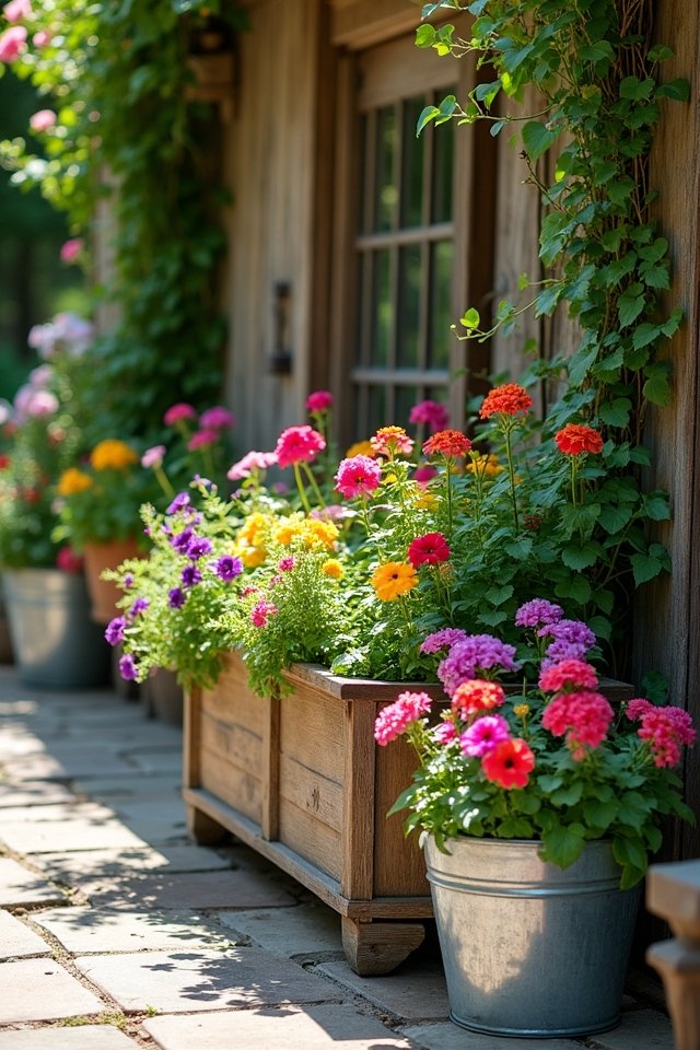 rustic wooden and metal planters