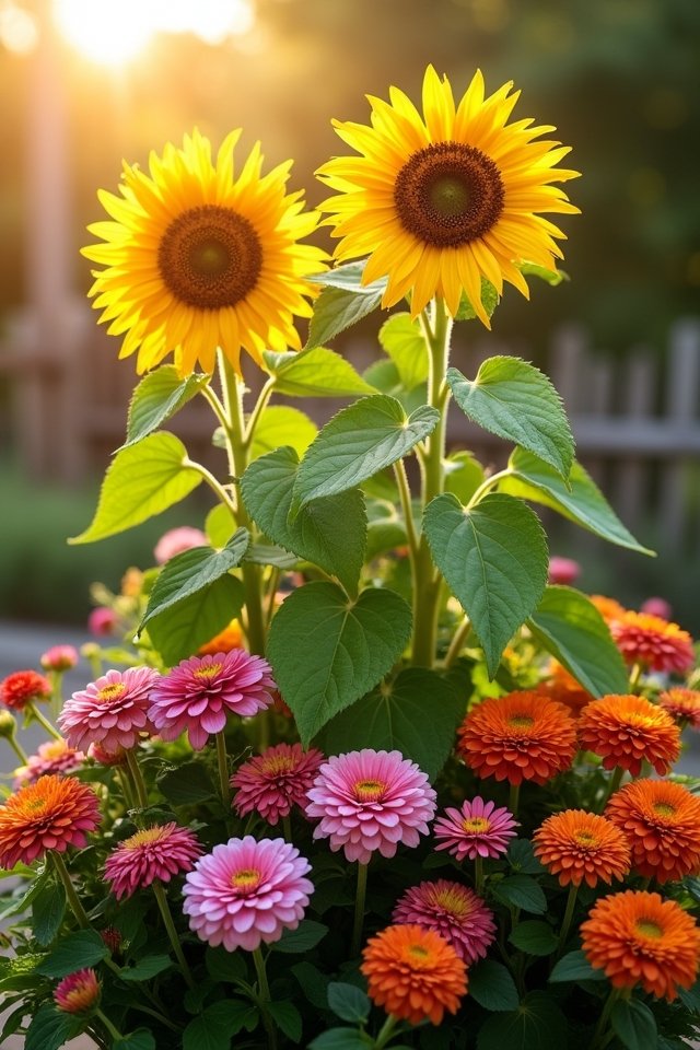 sunflowers and zinnias delight