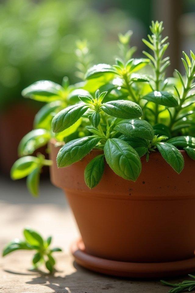 terracotta pots enhance herbs