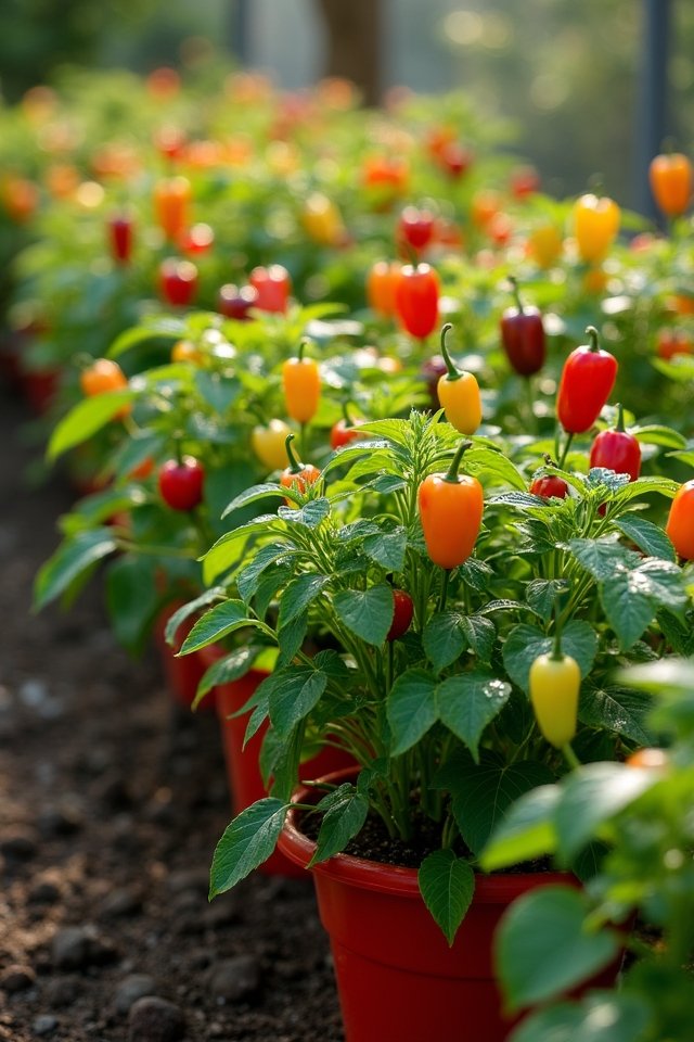vibrant peppers in containers