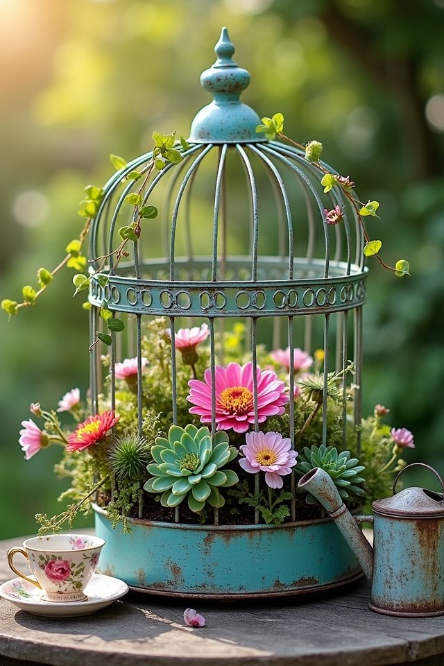 whimsical birdcage plant holder