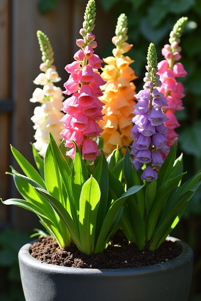 whimsical colorful container blooms