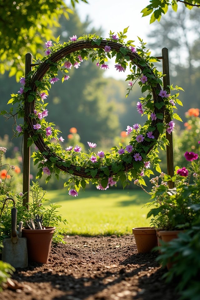 whimsical hula hoop trellis