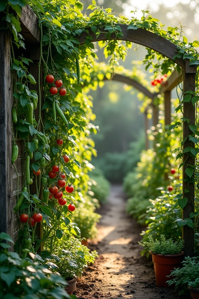 climbing vegetables with trellises
