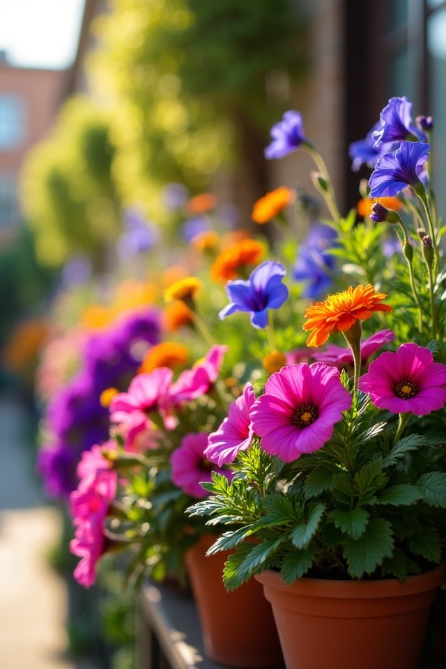 colorful balcony flower display