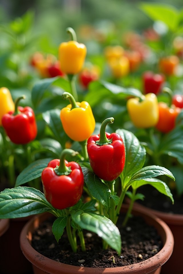 colorful container garden peppers
