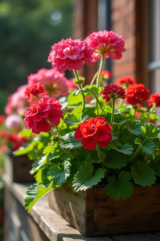 colorful geraniums brighten patios