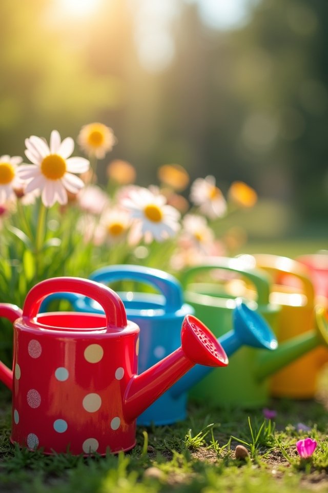 colorful whimsical watering cans