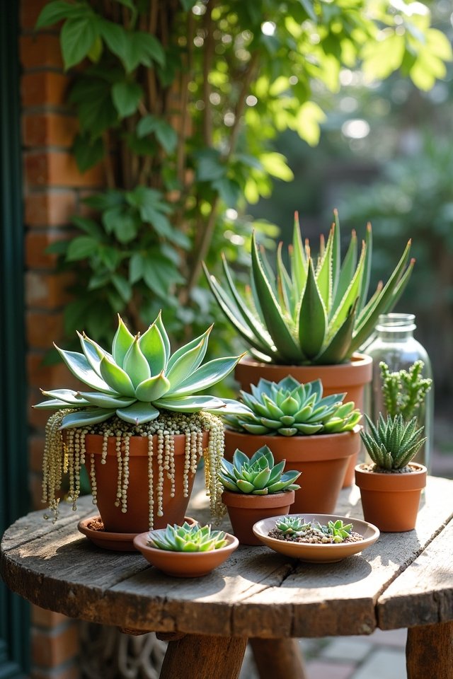 creative succulent patio displays