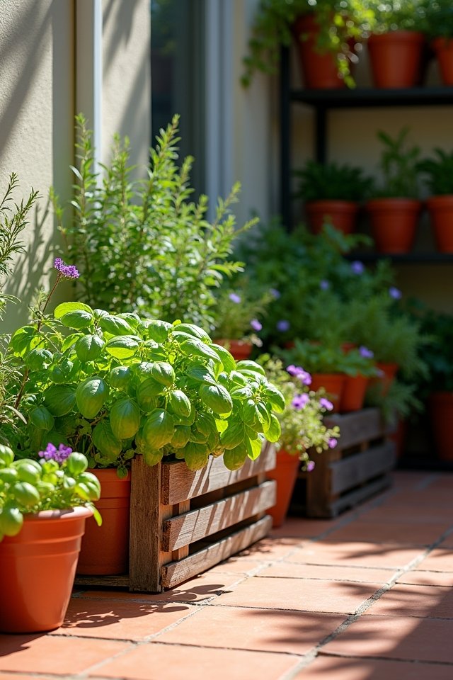 fresh herbs in containers