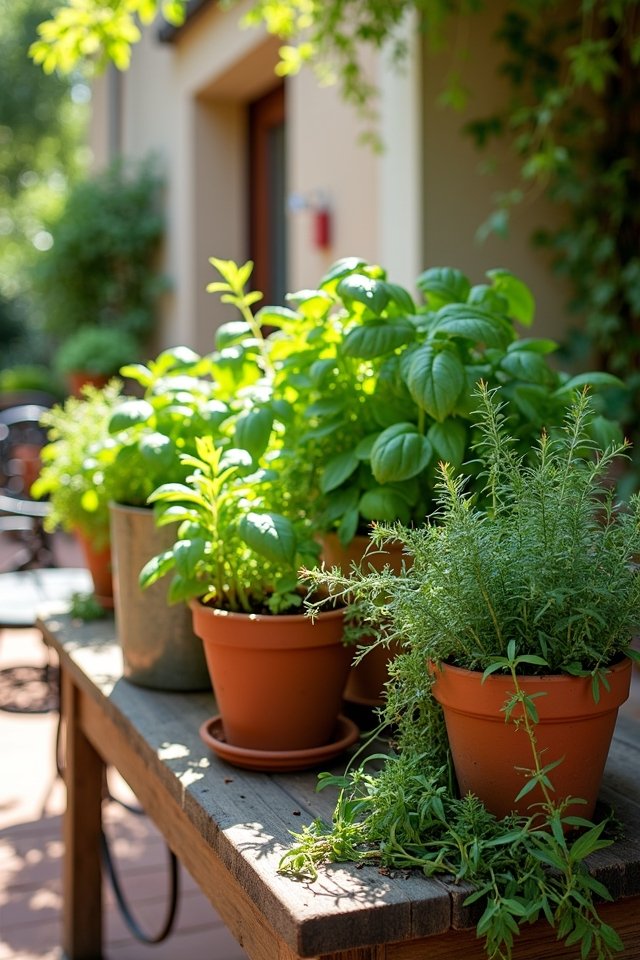 fresh herbs in containers
