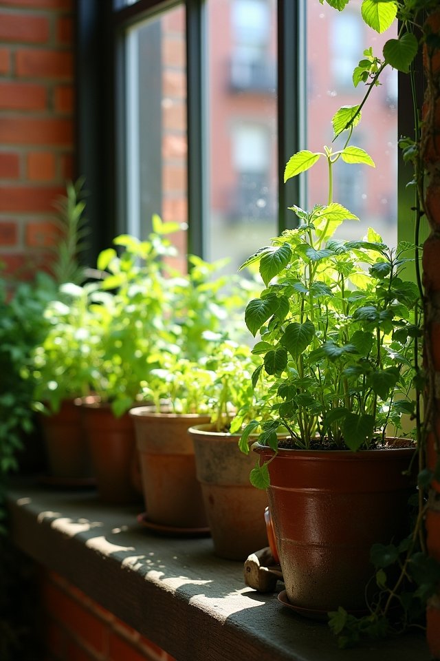fresh herbs on windowsills