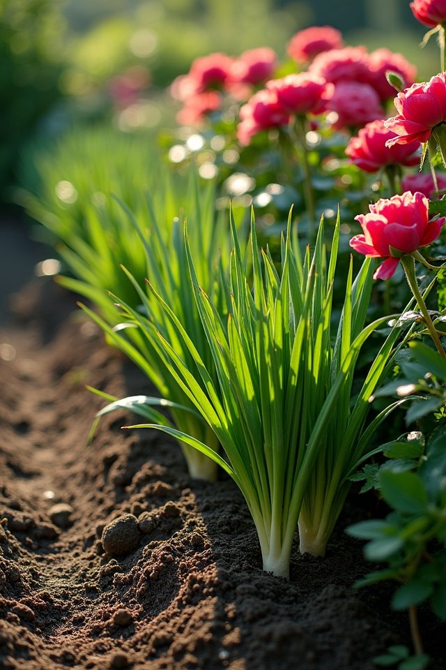 garlic protects blooming roses