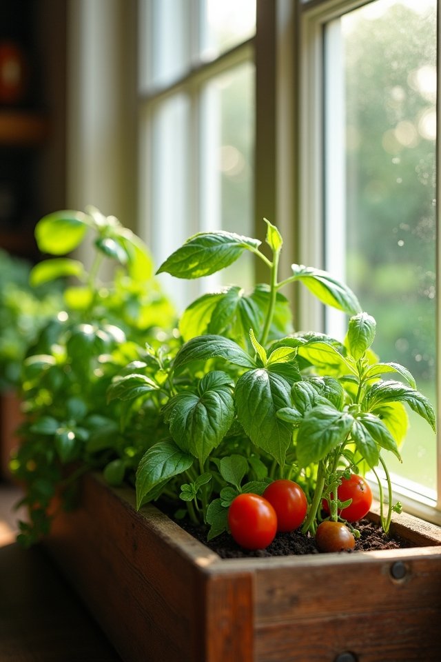 herb filled decorative window boxes