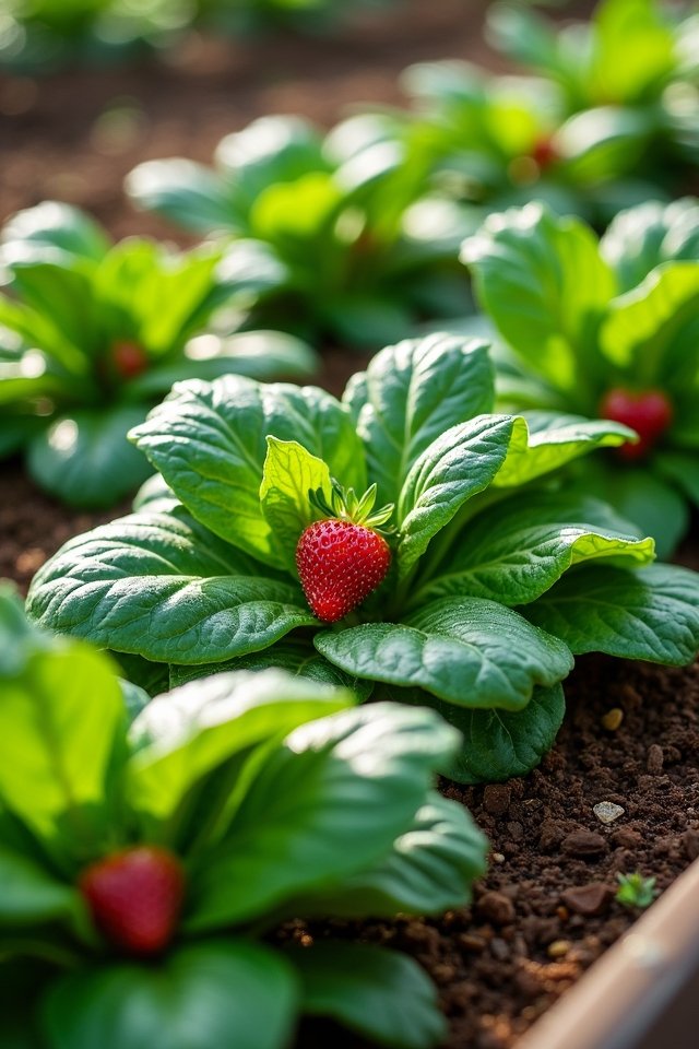 spinach and strawberries thrive together