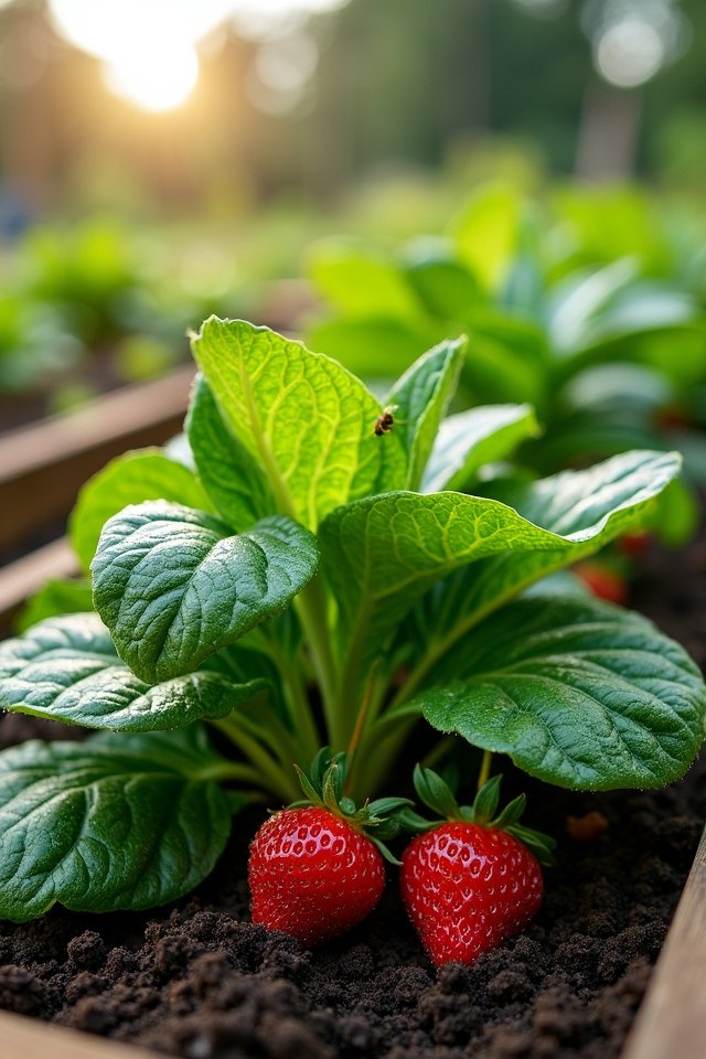 spinach and strawberries thrive together