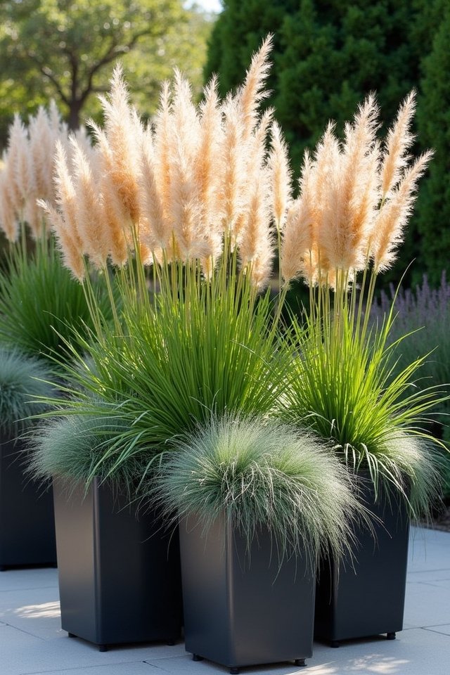 stylish patio container grasses