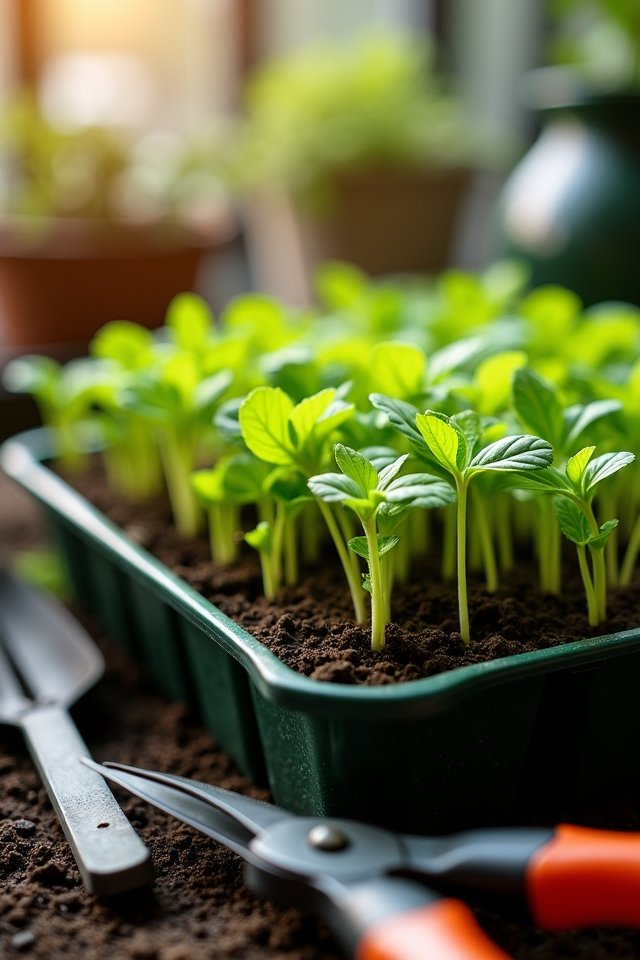 vibrant seedlings in organized trays